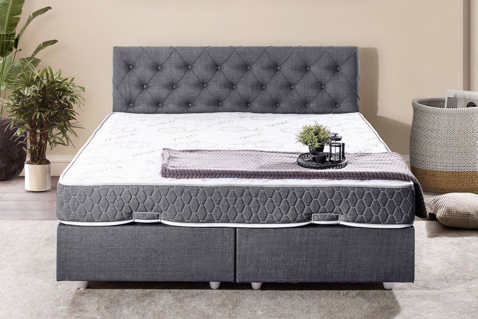 Eylül Çift Kişilik Baza Başlık Letto Yatak Seti 140 x 190 - Gri