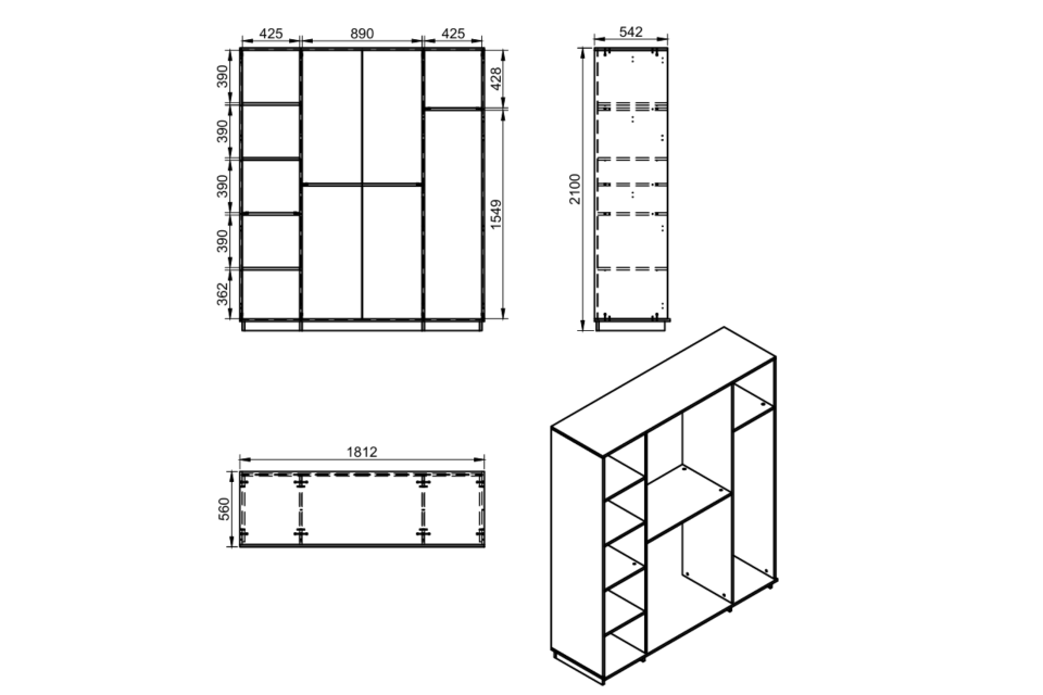 Bali 4 Kapaklı Aynalı Dolap
