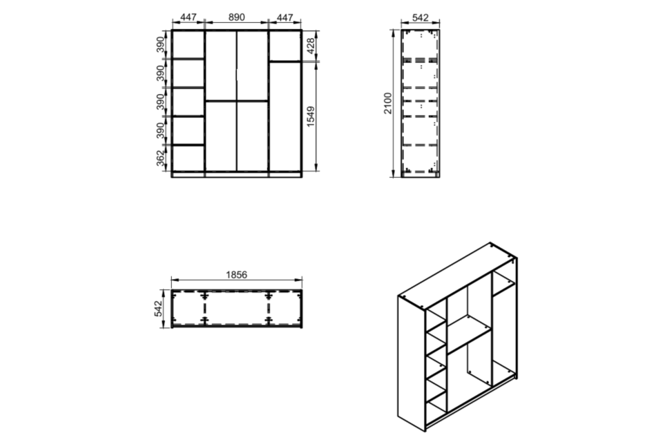 Yaşam 4 Kapaklı Aynalı Dolap