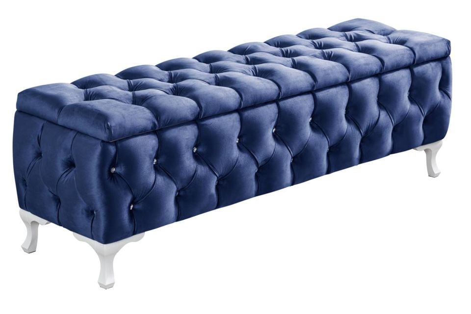 Yatak Ucu Pufu, Cappy Bench, Sandıklı Ayakucu Pufu Lacivert - 40x50x150