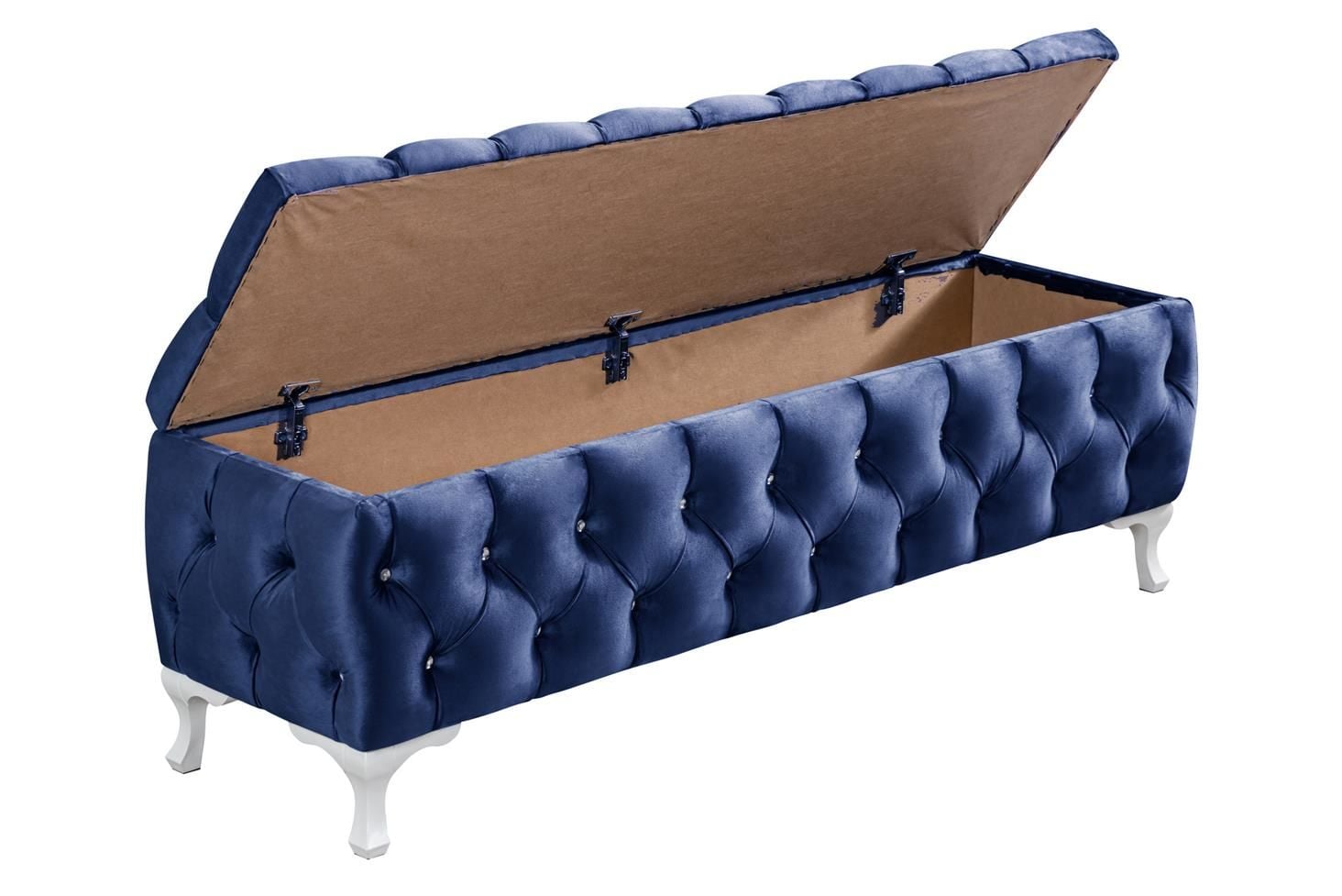 Yatak Ucu Pufu, Cappy Bench, Sandıklı Ayakucu Pufu Lacivert - 40x50x150