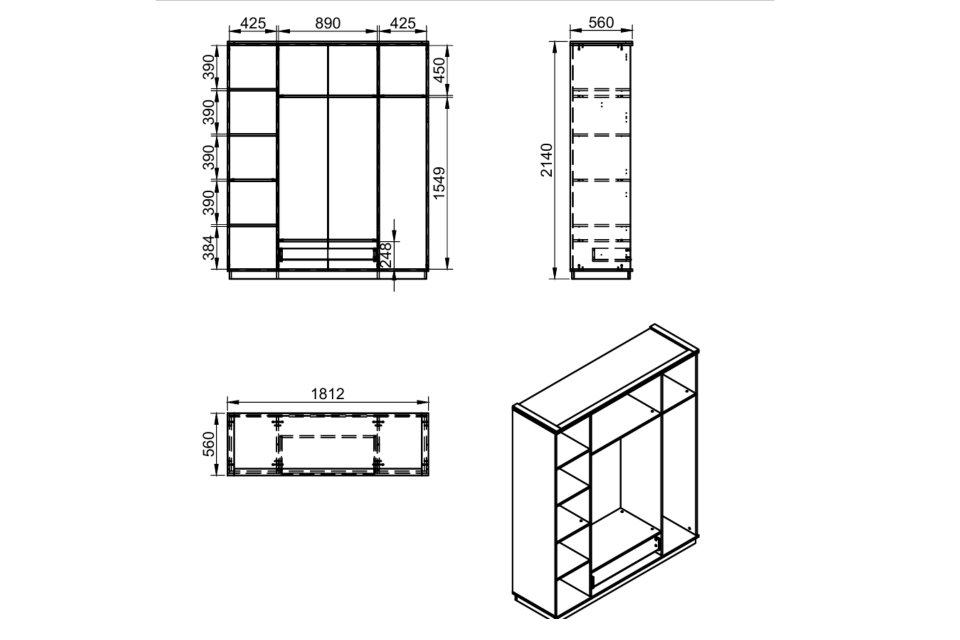 Elora 4 Kapaklı Çekmeceli, Aynalı Dolap
