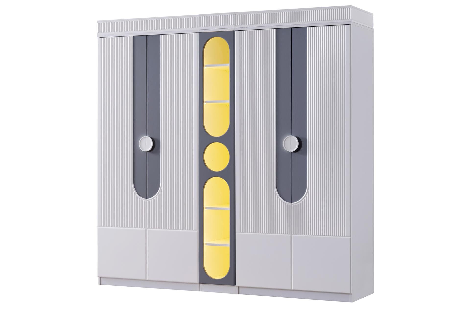 Vira 4 Kapaklı Dolap ve Ledli Kitaplık - Gri