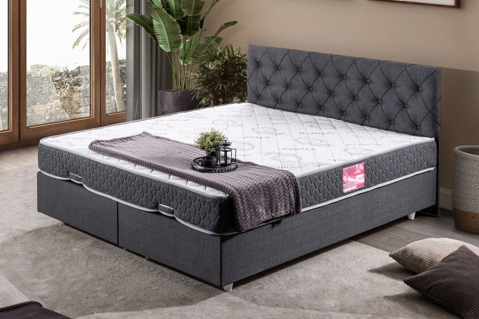 Eylül Çift Kişilik Baza Başlık Letto Yatak Seti 160 x 200 - Antrasit
