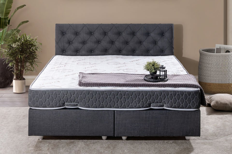 Eylül Çift Kişilik Baza Başlık Letto Yatak Seti 180 x 200 - Antrasit