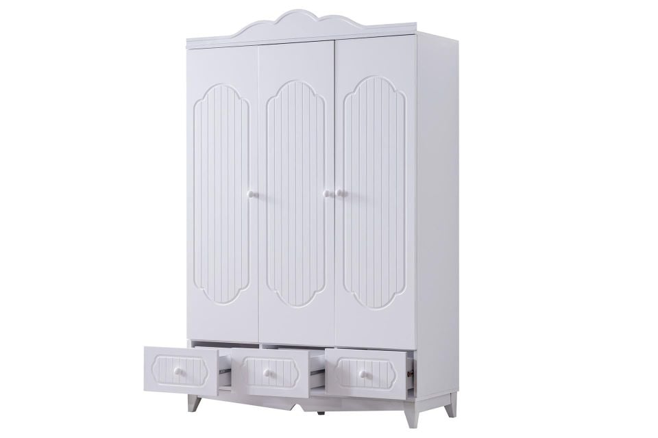 Flower 3 Kapaklı Dolap - Beyaz