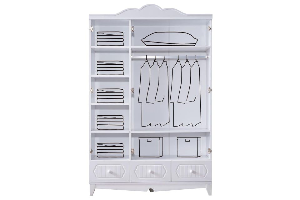 Flower 3 Kapaklı Dolap - Beyaz