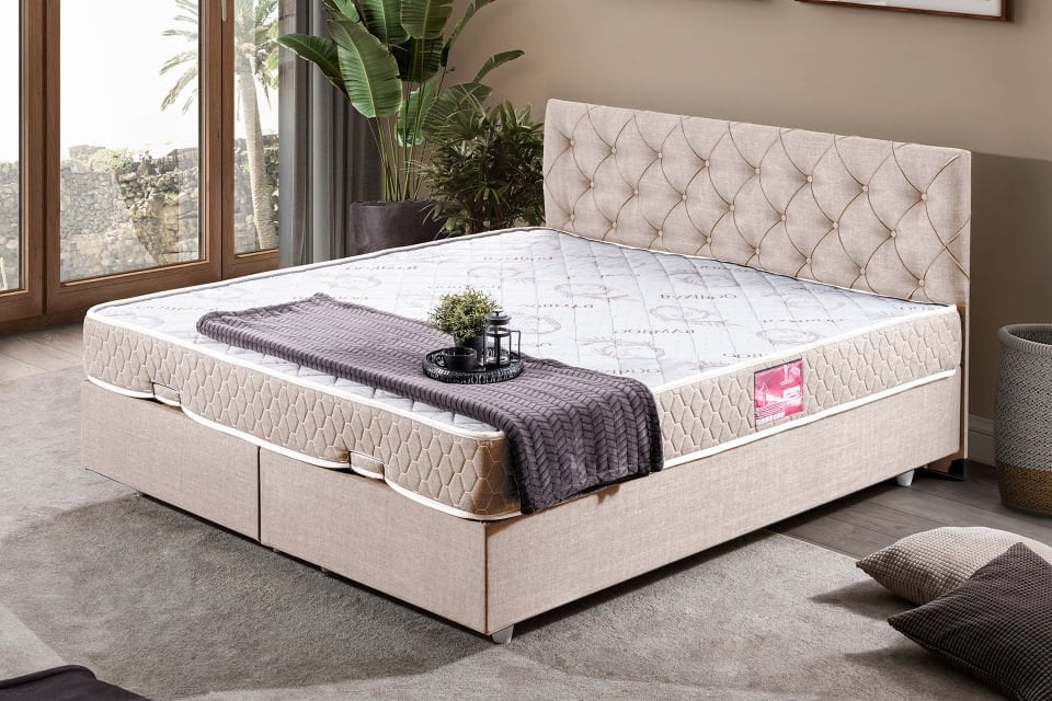 Eylül Çift Kişilik Baza Başlık Letto Yatak Seti 140 x 190 - Krem