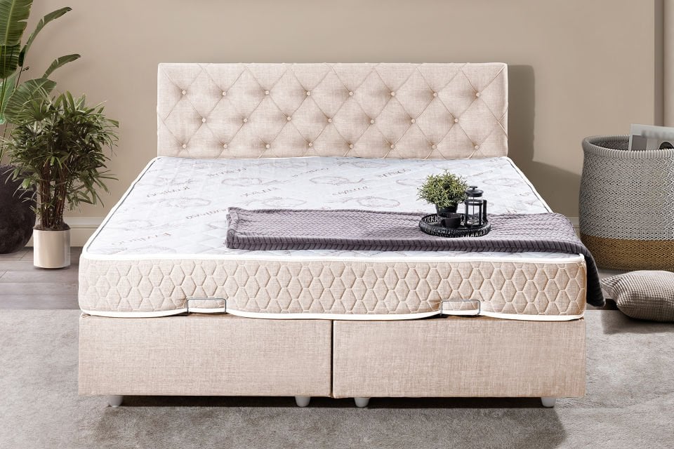 Eylül Çift Kişilik Baza Başlık Letto Yatak Seti 140 x 190 - Krem
