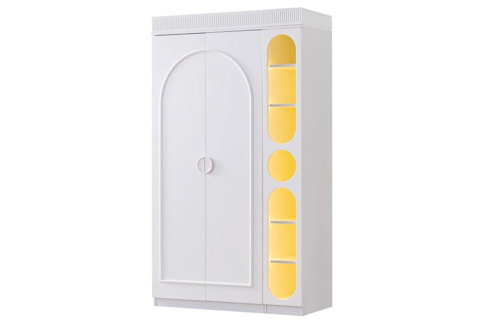 Dolunay 2 Kapaklı Dolap ve Ledli Kitaplık - Beyaz