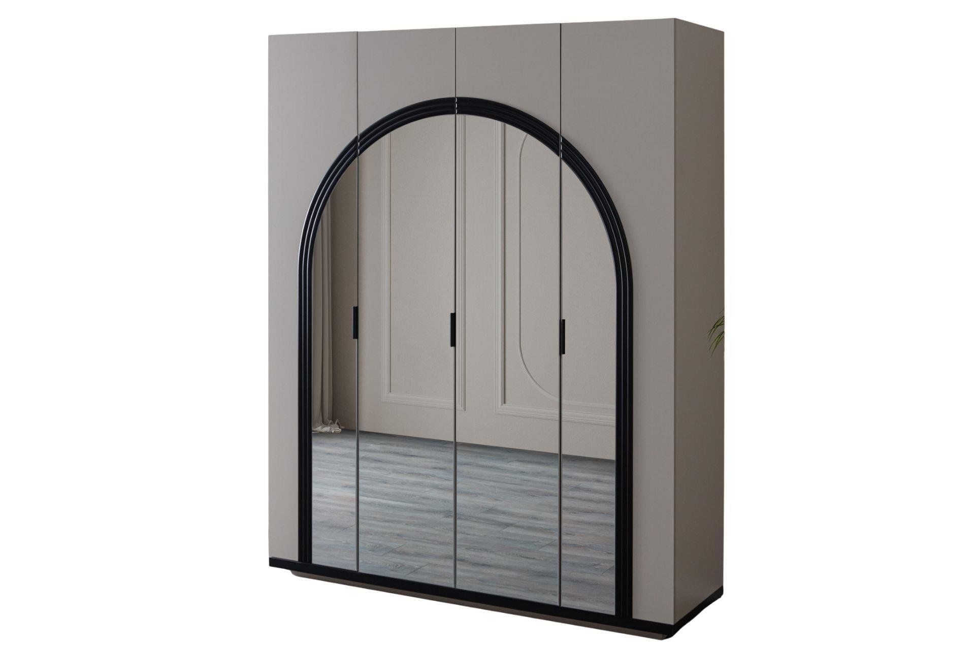 Hira 4 Kapaklı Aynalı Dolap - Gri