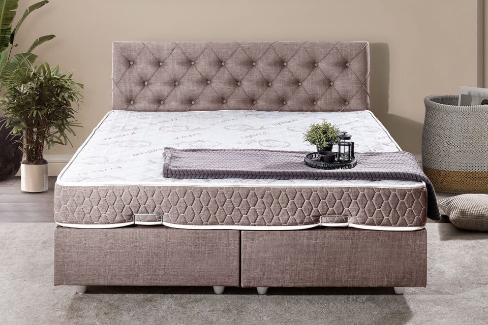 Eylül Çift Kişilik Baza Başlık Letto Yatak Seti 150 x 200 - Kahve