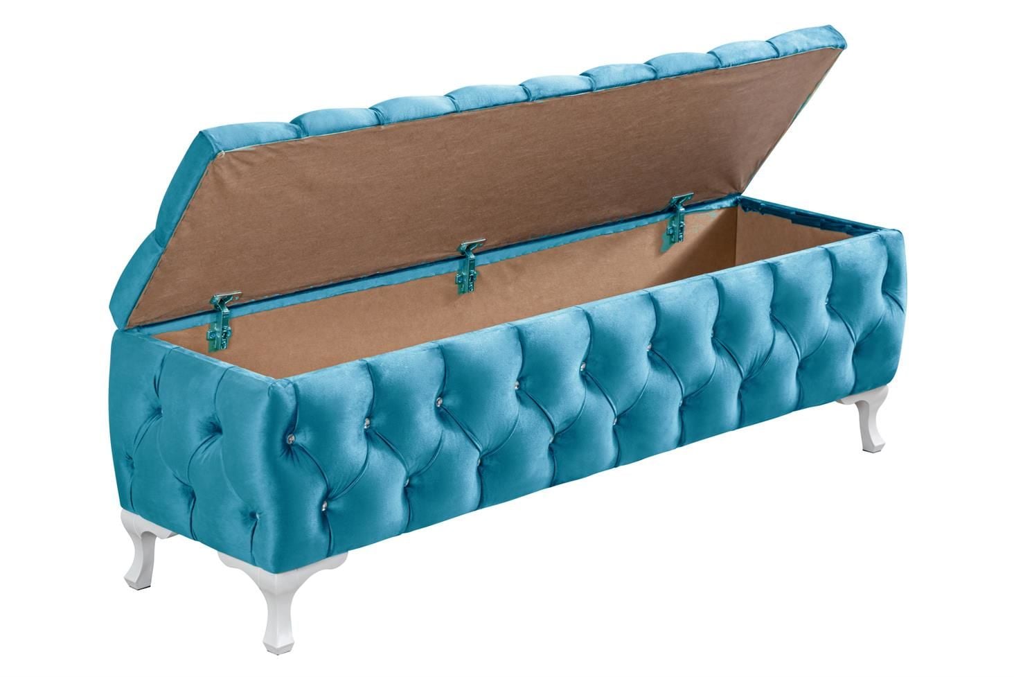 Yatak Ucu Pufu, Cappy Bench, Sandıklı Ayakucu Pufu Turkuaz - 40x50x140