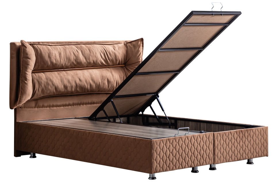 Barselona Baza Başlık Real Pedli Yatak Seti 180 x 200 - Açık Kahve