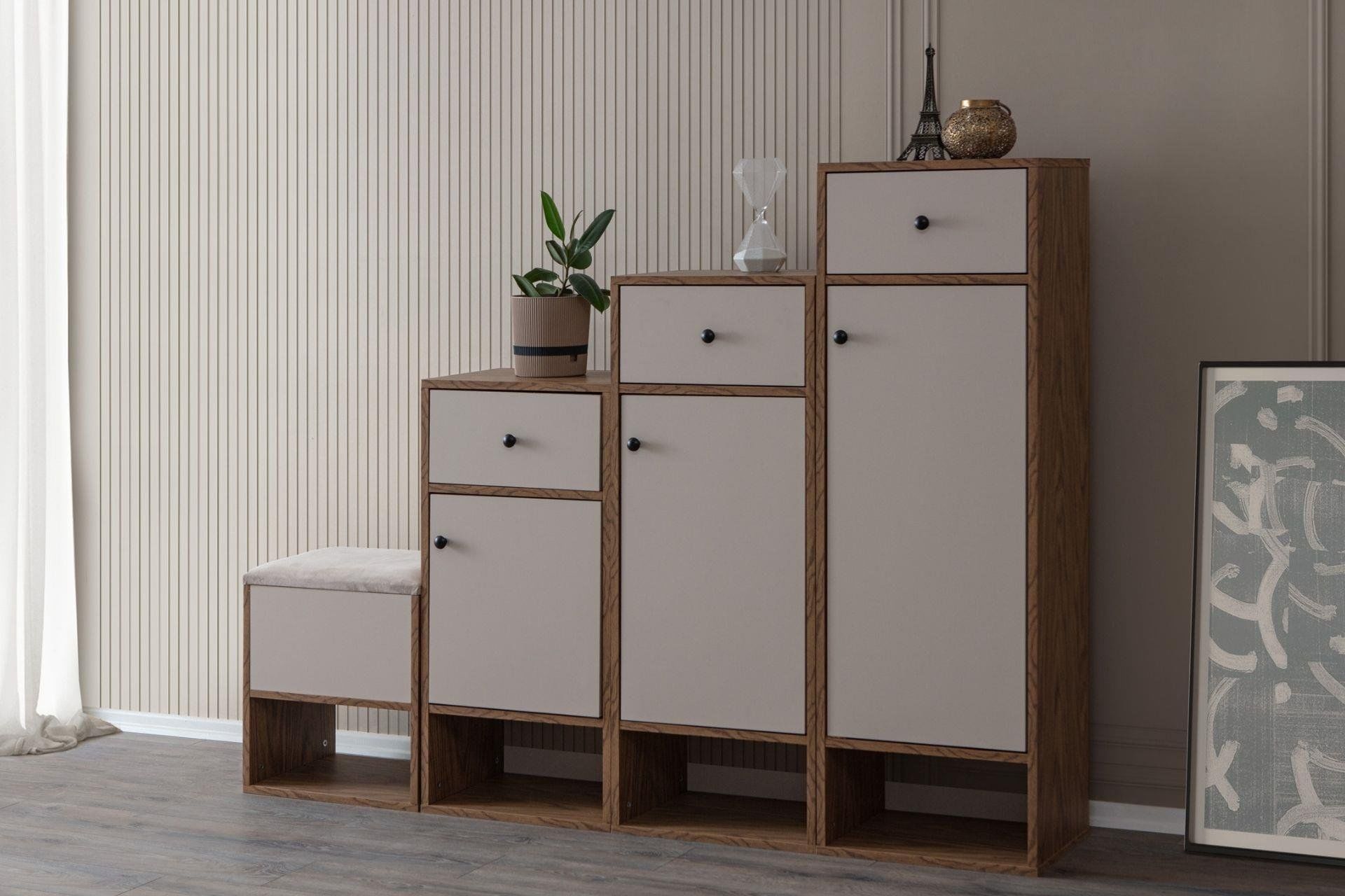 Novella 3 Kapaklı, Çekmeceli, Raflı Ayrılabilir Ayakkabılık