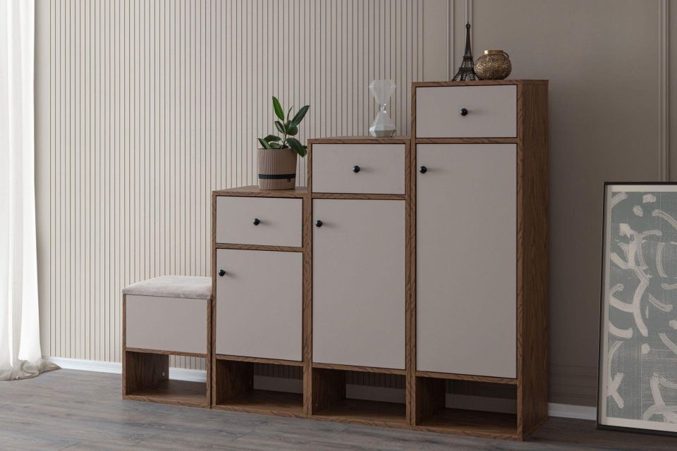 Novella 3 Kapaklı, Çekmeceli, Raflı Ayrılabilir Ayakkabılık