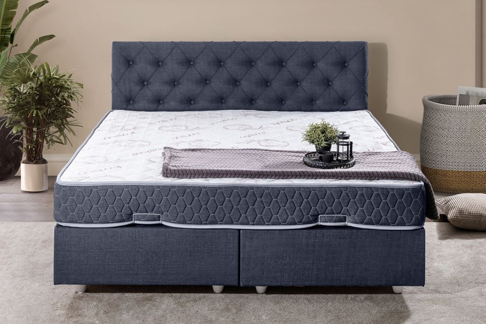 Eylül Çift Kişilik Baza Başlık Letto Yatak Seti 140 x 190 - Lacivert