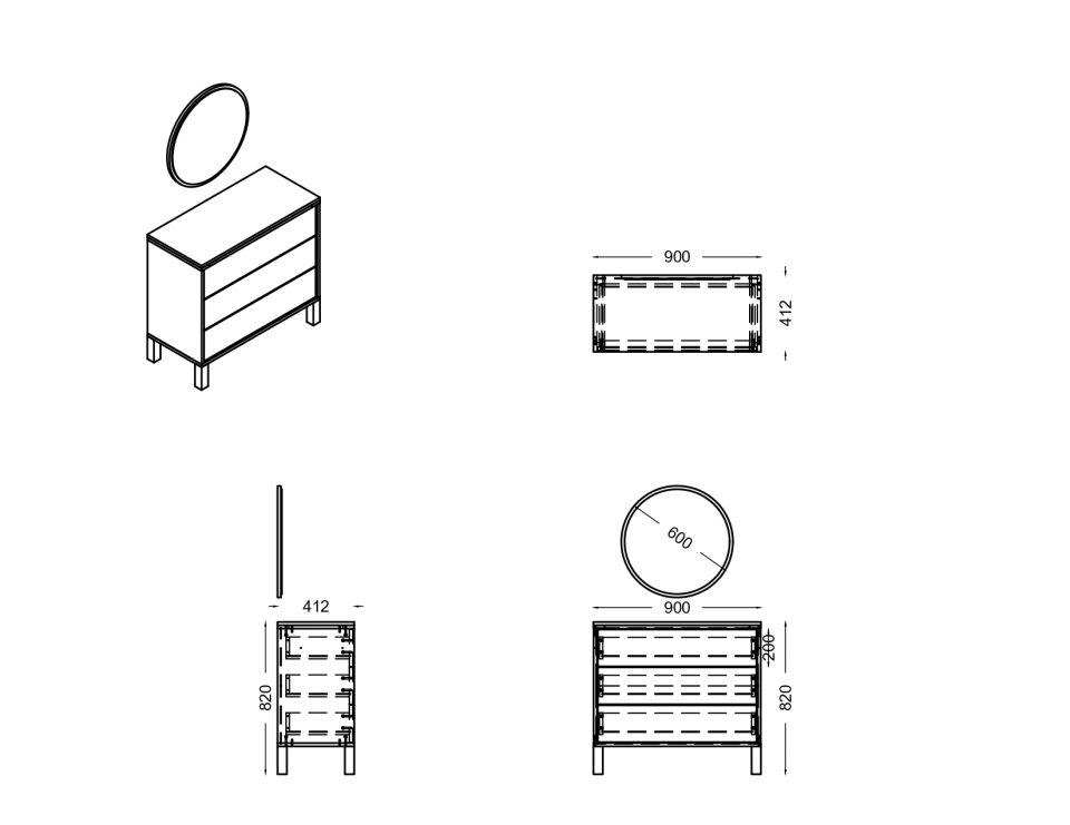 Megan Çekmeceli Aynalı Şifonyer