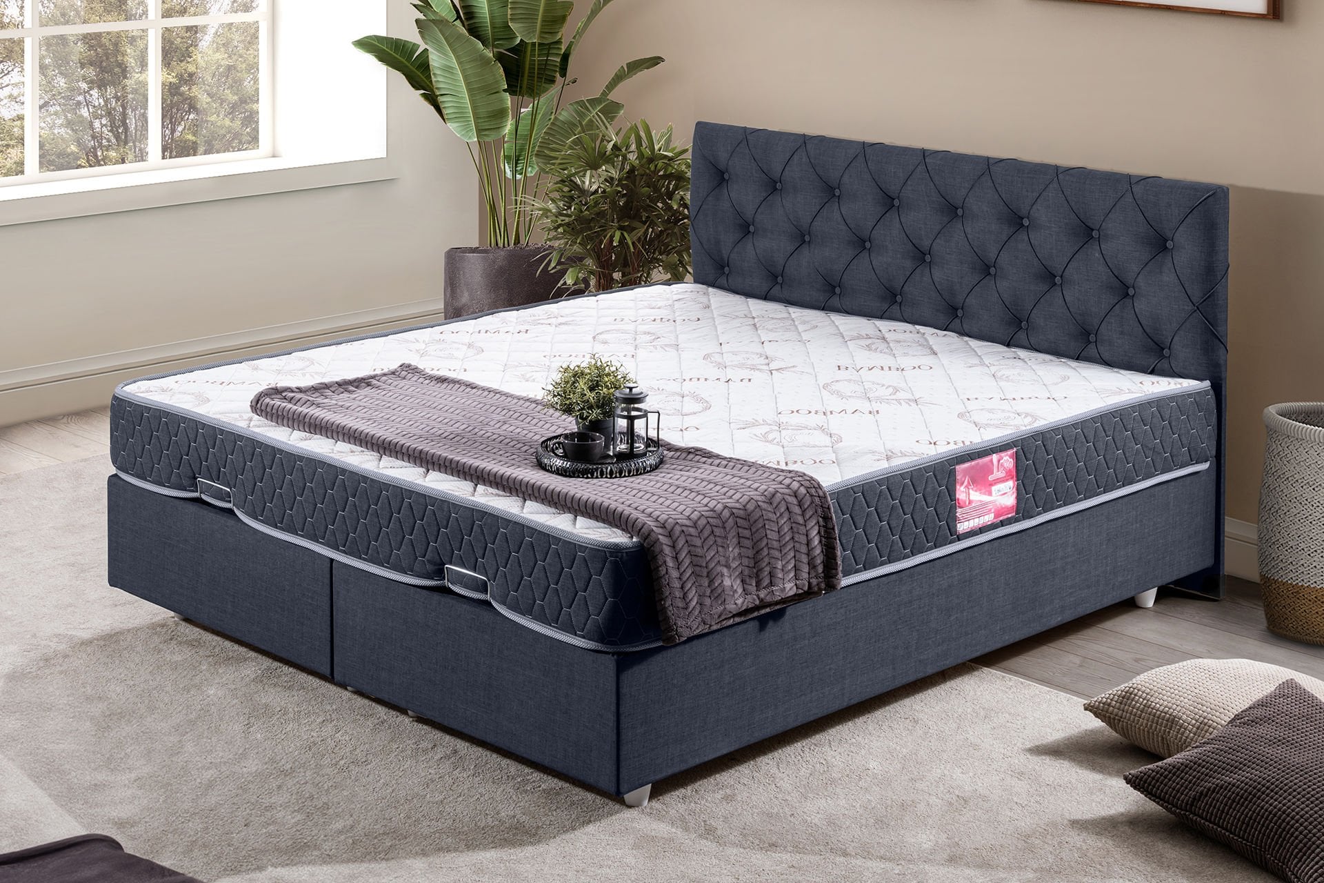 Eylül Çift Kişilik Baza Başlık Letto Yatak Seti 150 x 200 - Lacivert