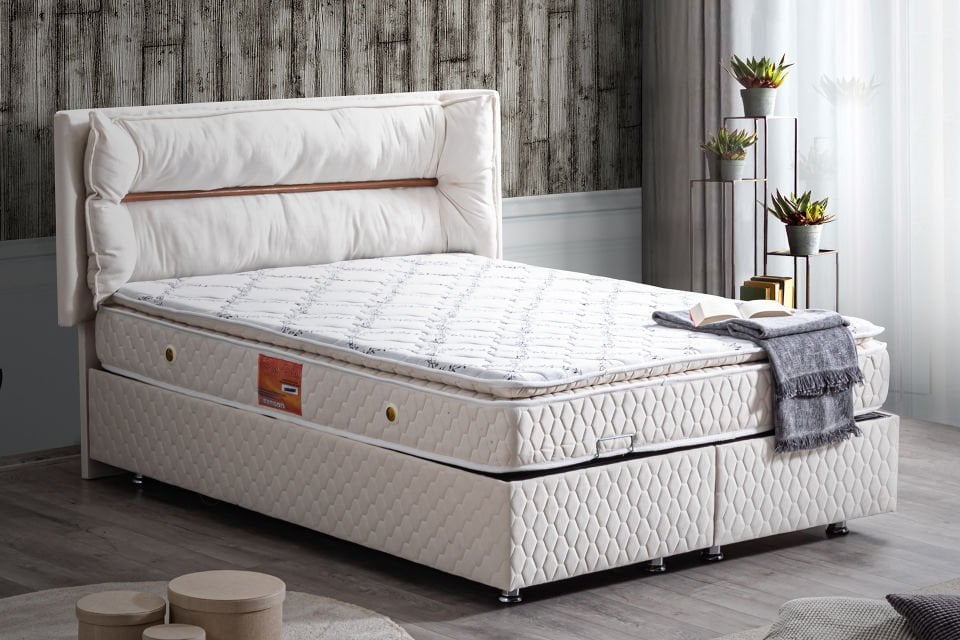 Barselona Baza Başlık Real Pedli Yatak Seti 160 x 200 - Krem