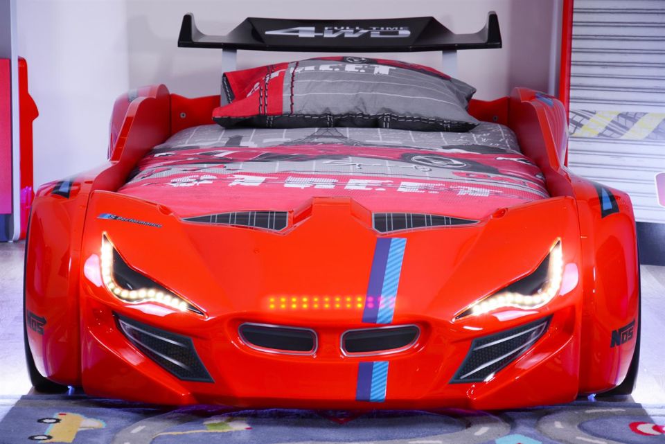 Mercedes Arabalı Yatak Rüzgarlıklı Full Ledli Kumandalı - Kırmızı