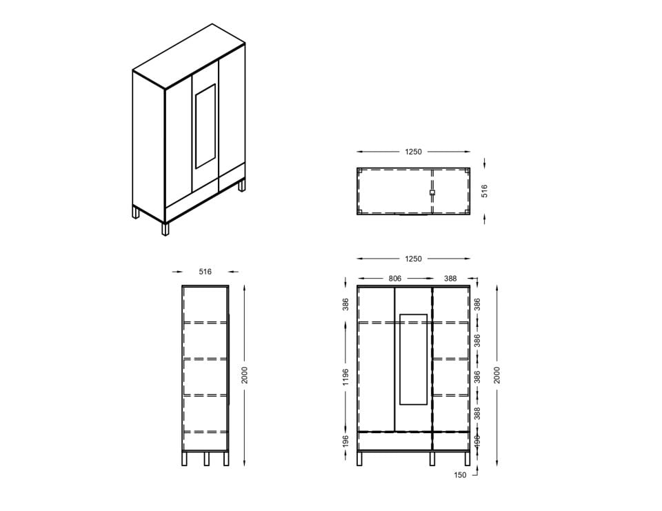Bianca 3 Kapaklı Aynalı Dolap