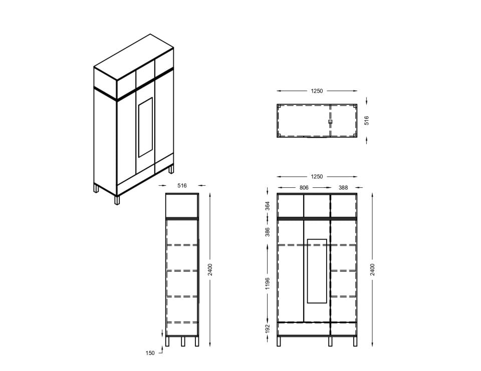 Bianca 3 Kapaklı Aynalı Dolap ve Yüklük
