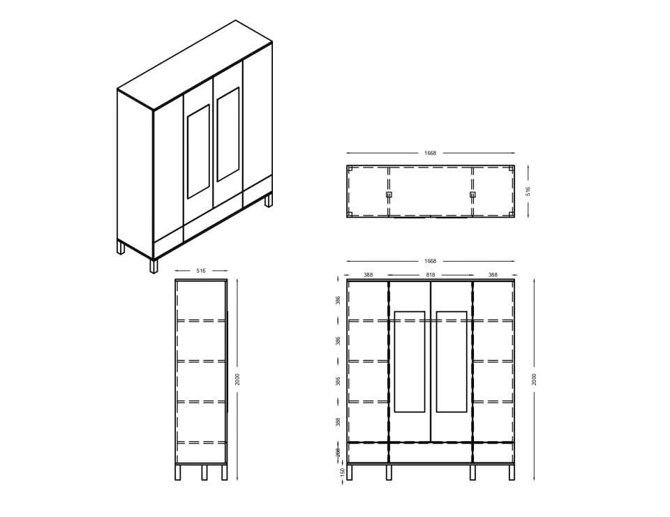Bianca 4 Kapaklı Aynalı Dolap