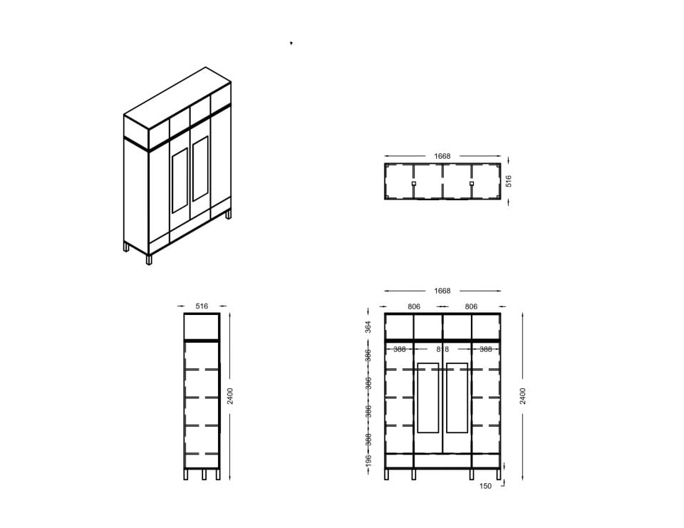 Bianca 4 Kapaklı Aynalı Dolap ve Yüklük