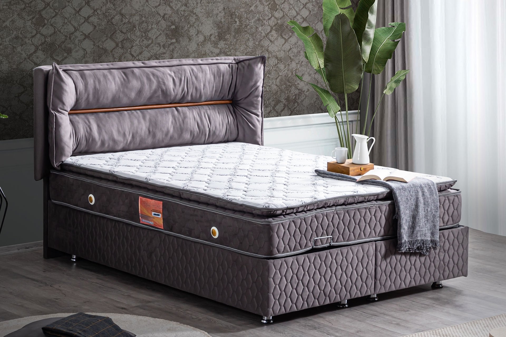 Barselona Baza Başlık Real Pedli Yatak Seti 160 x 200 - Antrasit