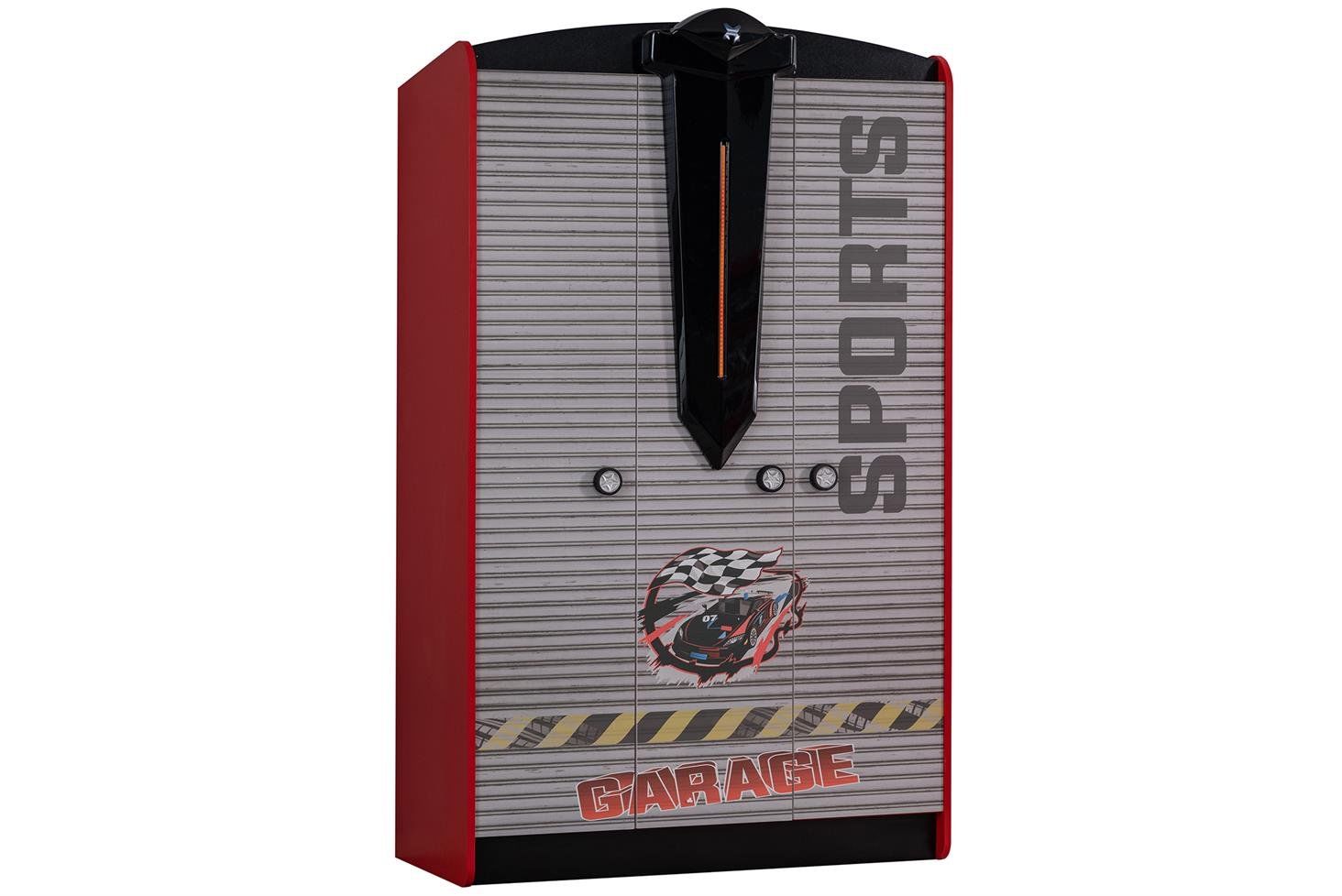 Sports Arabalı Yatak Uyumlu 3 Kapaklı Dolap - Kırmızı