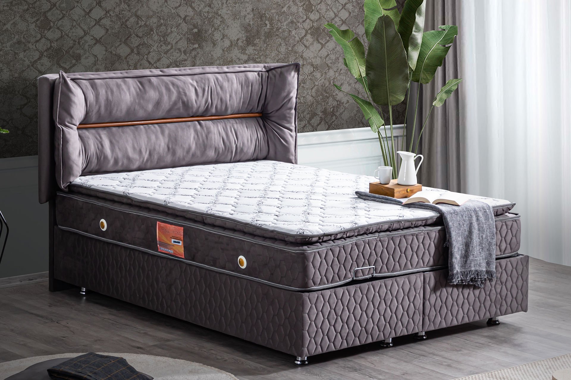 Barselona Baza Başlık Real Pedli Yatak Seti 180 x 200 - Antrasit