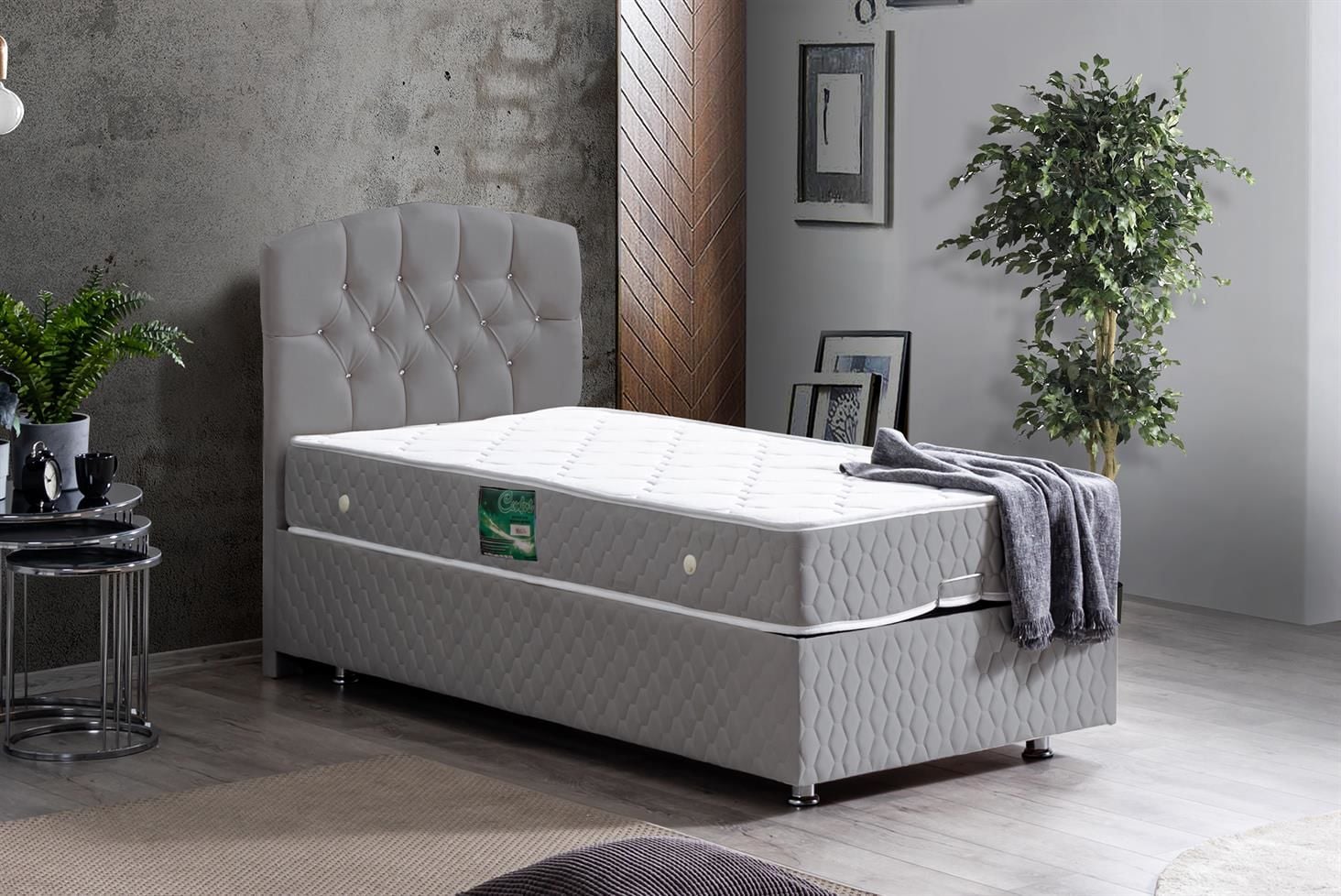 Efes Baza Başlık Comfort Yatak Seti 90 x 200 - Gri