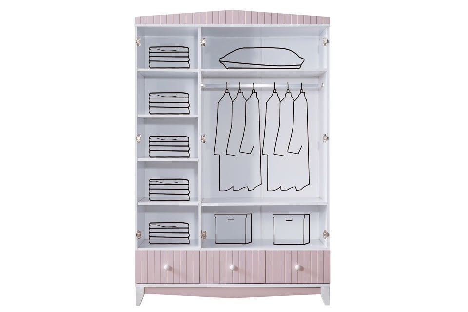 Fethiye 3 Kapaklı Dolap - Pembe