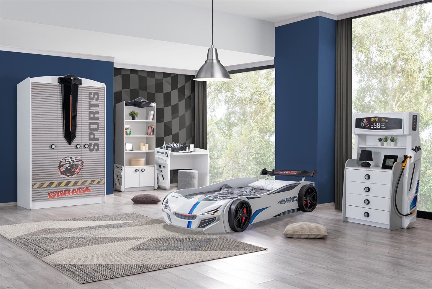 Sports Merso Arabalı Yataklı Çocuk Odası Takımı - Beyaz