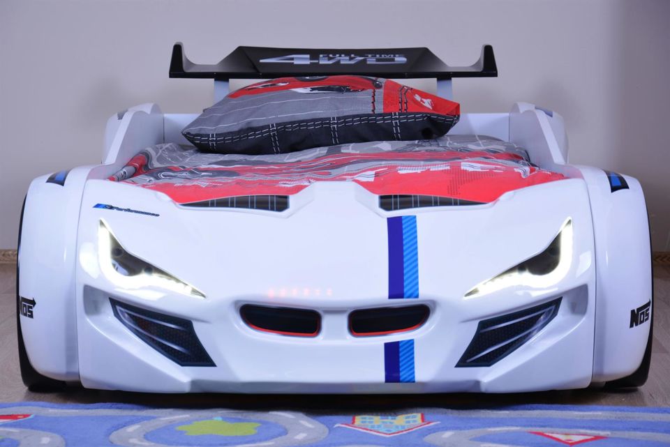 Mercedes Arabalı Yatak Rüzgarlıklı Full Ledli Kumandalı - Beyaz