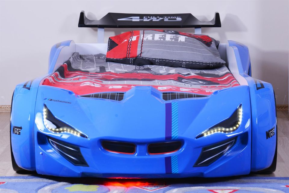 Mercedes Arabalı Yatak Rüzgarlıklı Full Ledli Kumandalı - Mavi