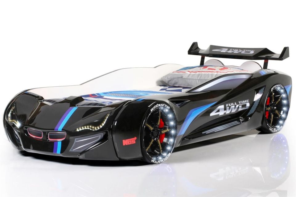 Mercedes Arabalı Yatak Rüzgarlıklı Full Ledli Kumandalı - Siyah