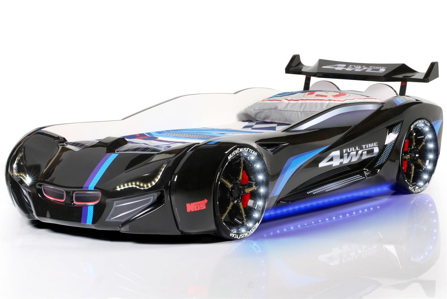 Mercedes Arabalı Yatak Rüzgarlıklı Full Ledli Kumandalı - Siyah