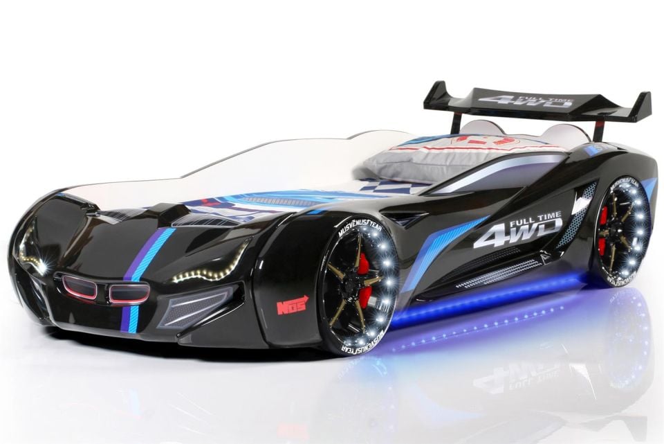 Mercedes Arabalı Yatak Rüzgarlıklı Full Ledli Kumandalı - Siyah