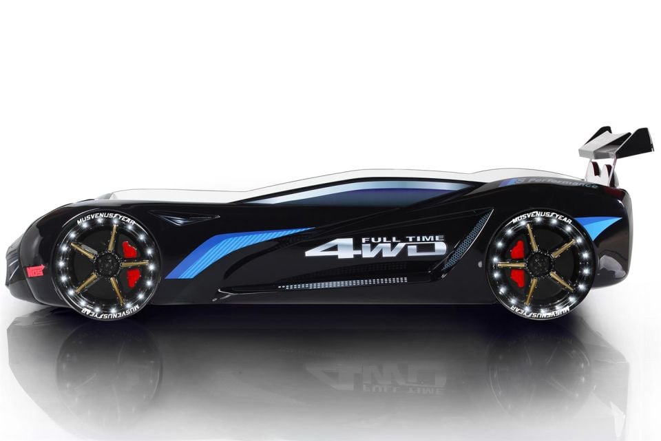 Mercedes Arabalı Yatak Rüzgarlıklı Full Ledli Kumandalı - Siyah