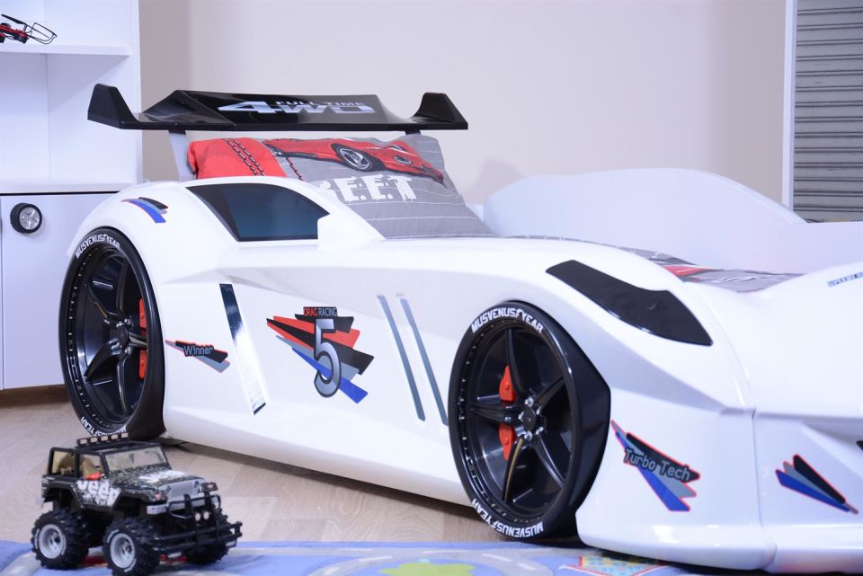 Jaguar Arabalı Yatak Rüzgarlıklı Kumandalı Beyaz
