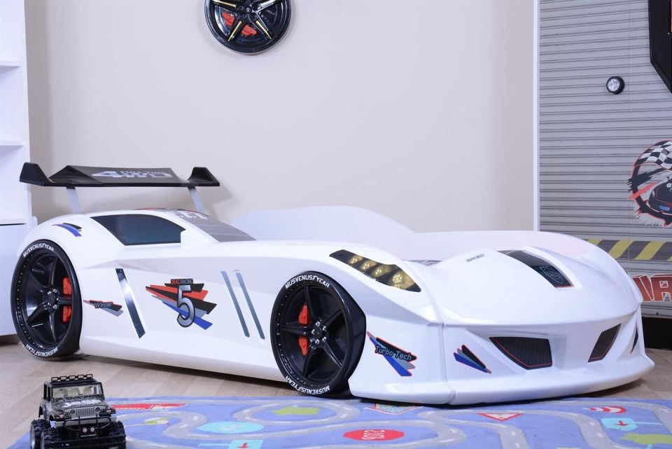 Jaguar Arabalı Yatak Rüzgarlıklı Kumandalı Beyaz