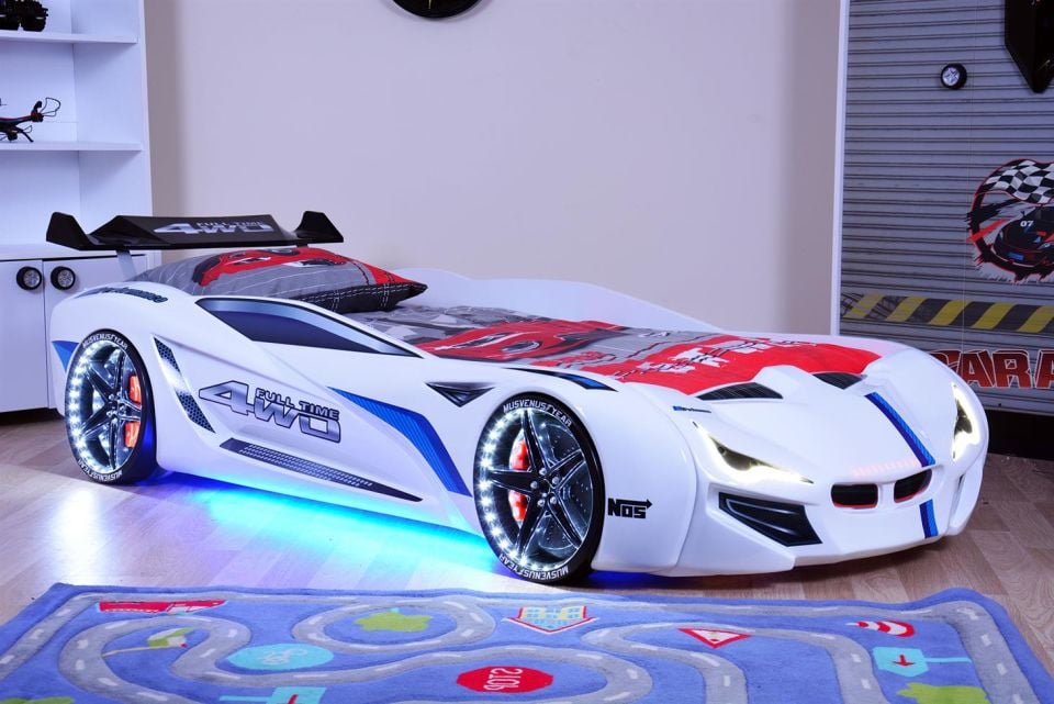 Sports Mercedes Arabalı Yataklı Çocuk Odası Takımı - Beyaz