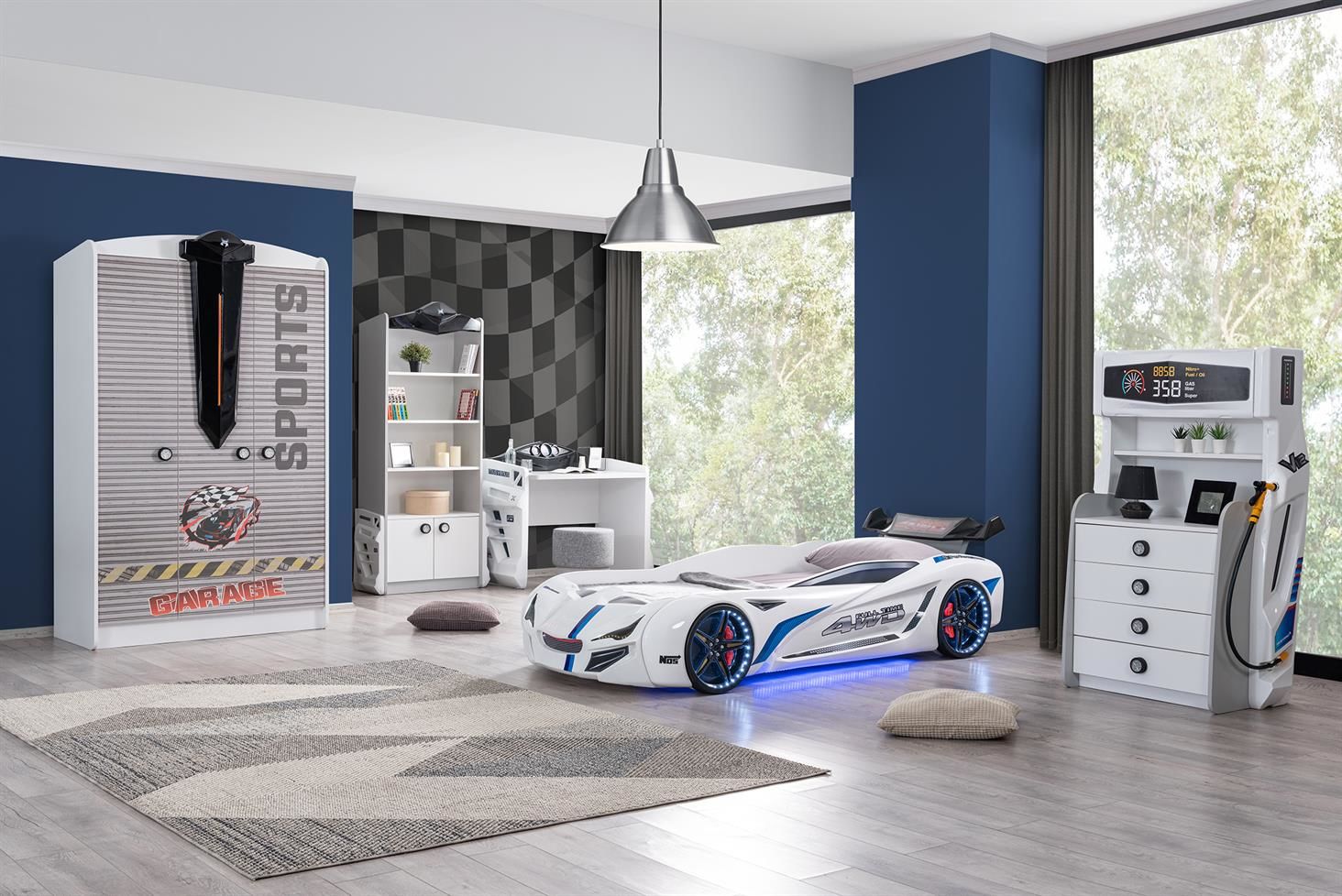 Sports Mercedes Arabalı Yataklı Çocuk Odası Takımı - Beyaz