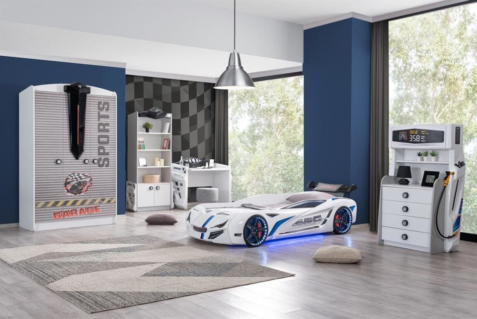 Sports Mercedes Arabalı Yataklı Çocuk Odası Takımı - Beyaz