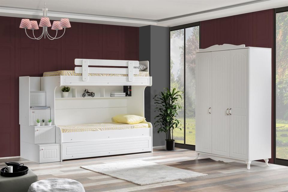 Su MDF Mebran Yavrulu Ranza 3 Kapaklı Dolap Beyaz