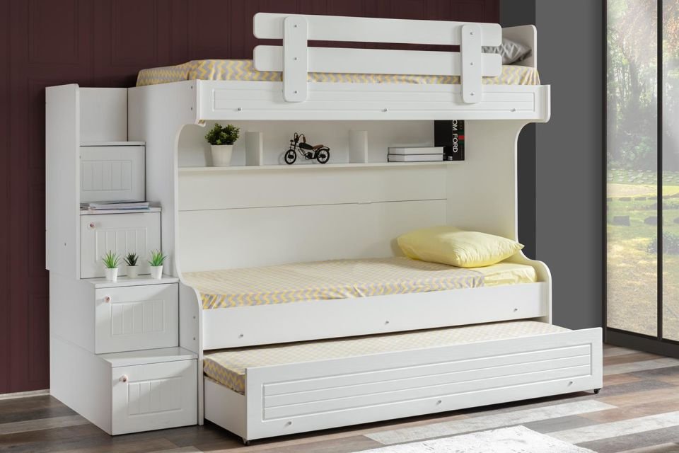 Su MDF Mebran Yavrulu Ranza 3 Kapaklı Dolap Beyaz