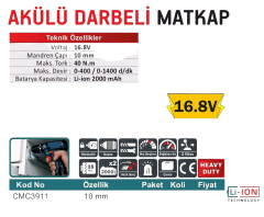 1 ADET  16,8 WATT  AKÜLÜ DARBELİ   MATKAP