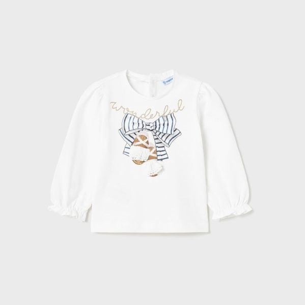 Mayoral Yazlık Kız Bebek Uzun Kol T-shirt Beyaz